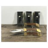 3 - Pakistan Stainless Steel Hunting Folding Knives with Sheaths