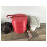 Vintage Hats with Box & Receipt and Mannequin Head with Wig & Vintage Carrying Case