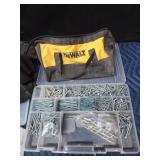 Dewalt bags, tools, Plano tackle box of bolts and a Pro Bass tackle box of hardware