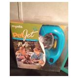 Pet Jet (to wash your pet), pet car restraint, clippers, toys