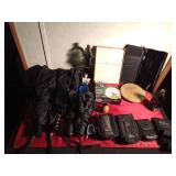 Smoke alarm, 4 umbrellas, Avon chess pc cologne bottles, and more