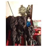 Smoke alarm, 4 umbrellas, Avon chess pc cologne bottles, and more