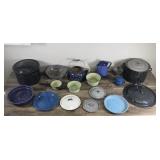 Lot of Vintage Enamel Ware - Pots - Pans - Coffee Pot - Kettle - Lids - Strainer - Lids & More
