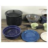 Lot of Vintage Enamel Ware - Pots - Pans - Coffee Pot - Kettle - Lids - Strainer - Lids & More
