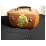 1960s - 1970s wooden octagon purse with metal handle