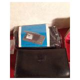 Realistic pocket vision LCD TV with manual, Waltham Watch in original case with manual, cuff links, vintage coin purse, lighter, and vintage manicue set