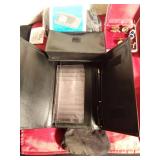 Realistic pocket vision LCD TV with manual, Waltham Watch in original case with manual, cuff links, vintage coin purse, lighter, and vintage manicue set