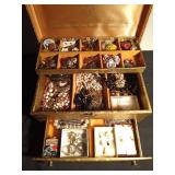 Vintage jewelry box with key full of jewelry