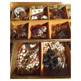 Vintage jewelry box with key full of jewelry