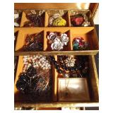 Vintage jewelry box with key full of jewelry