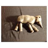 Wooden jointed elephant from the Schoenhut Humpty Dumpty Circus with leather tusks and ear