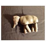 Wooden jointed elephant from the Schoenhut Humpty Dumpty Circus with leather tusks and ear