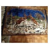 Large Vintage Tapestry of 2 stags fighting