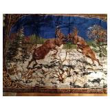 Large Vintage Tapestry of 2 stags fighting