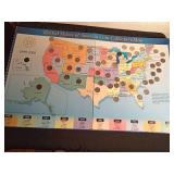 1999-2008 United State coin collecting map with 48 Quarters of the states