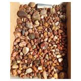 Flat of agates and more (some as big as 2 inches and 1 polished one 3 1/4 inches