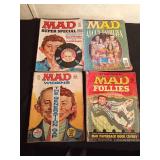 1969 35cent #129, 1963 Mad Follies #1 50cent, 1973 Mad Super Special 75 cent, 1997 super special Mad About Families magazines
