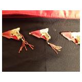 3 Miniature metal guns, 3 miniature metal guns in holsters with gems on butt of guns and 1975 custom cast metal historical figures