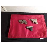 1965 metal multi pistol 09 cap gun by Topper Toys, vintage HAWK tin toy cap gun, vintage metal pencil sharpener pistol