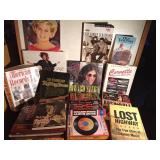 Tote of books about famous people, corvettes, tractors and more