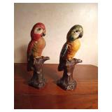 2 Chalkware parrots with glass eyes