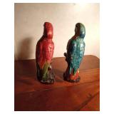 2 Chalkware parrots with glass eyes