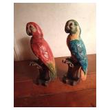 2 Chalkware parrots with glass eyes
