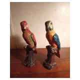 2 Chalkware parrots with glass eyes