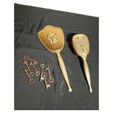 Vintage 24K vanity mirror and brush set and vintage skeleton keys