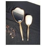 Vintage 24K vanity mirror and brush set and vintage skeleton keys