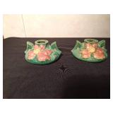 Pair of Roseville Clematis candle holders #1158
