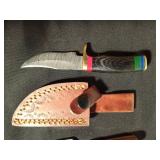 3 Handmade Damascus steel fixed blade with stained wood handle and sheath