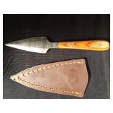 3 Handmade Damascus steel fixed blade with stained wood handle and sheath