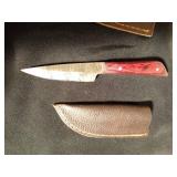 3 Handmade Damascus steel fixed blade with stained wood handle and sheath