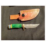 3 Handmade Damascus steel fixed blade with stained wood handle and sheath