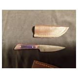 3 Handmade Damascus steel fixed blade with stained wood handle and sheath