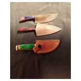 3 Handmade Damascus steel fixed blade with stained wood handle and sheath