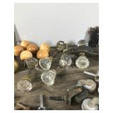 Lot of Vintage Hardware - Glass Door Knobs - Casters - Lock with Skeleton Key and More