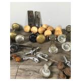Lot of Vintage Hardware - Glass Door Knobs - Casters - Lock with Skeleton Key and More