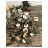 Lot of Vintage Hardware - Glass Door Knobs - Casters - Lock with Skeleton Key and More