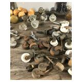 Lot of Vintage Hardware - Glass Door Knobs - Casters - Lock with Skeleton Key and More