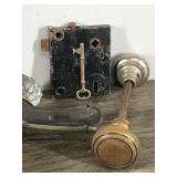 Lot of Vintage Hardware - Glass Door Knobs - Casters - Lock with Skeleton Key and More