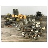 Lot of Vintage Hardware - Glass Door Knobs - Casters - Lock with Skeleton Key and More