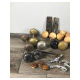 Lot of Vintage Hardware - Glass Door Knobs - Casters - Lock with Skeleton Key and More