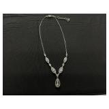 Givenchy Crystal Trio Lariat Necklace, 16" + 3" extender (A Bit Tarnished, Missing 1 Stone)