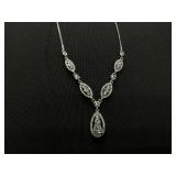 Givenchy Crystal Trio Lariat Necklace, 16" + 3" extender (A Bit Tarnished, Missing 1 Stone)