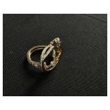 And Now This Crystal Small Crossover Hoop Earrings, 0.95" in Gold Tone (Slightly Used)