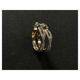 And Now This Crystal Small Crossover Hoop Earrings, 0.95" in Gold Tone (Slightly Used)