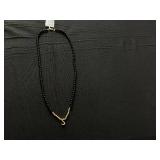 MCYS Onyx & Polished Gold Bead "S" 18" Pendant Necklace Gold Tone Sterling Silver