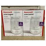 LOT OF 2 Honeywell Ultrasonic Egg Humidifier HUL545W: Cool Mist, Aromatherapy, No Filter, 36-Hour Run, 300-500 sq. ft. Room